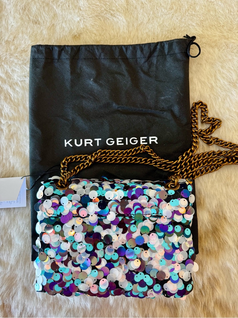 NWT Kurt Geiger London Mini Brixton blue & silver sequin crossbody bag - Picture 3 of 11